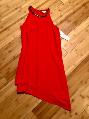 dillard's petite red dresses Gianni Bini Tiered Layered Red Dress-brown Beading DILLARDS. NWT SMALL Orig  $59