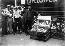 New York Commissioner Combustibles Owen Egan stands next trunk- 1915 Old Photo