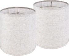Tall Drum Lamp Shades Set of 2 Medium Oatmeal linen Textured Lampshade 10 To...