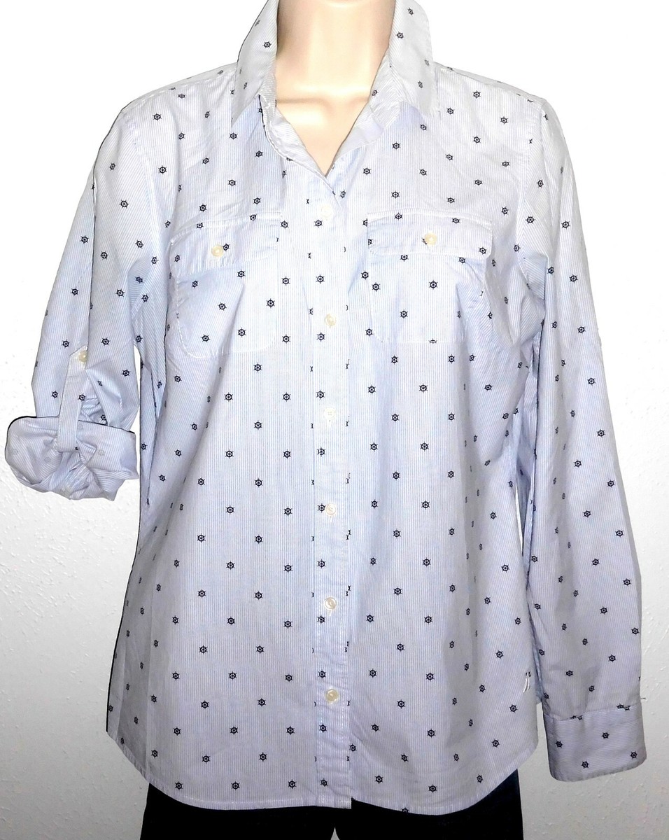 Long Button Down Shirt Women Nautica Jeans Women's Glint Stripe