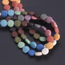 10pcs Natural Volcano Lava Stone 13mm Flat Round Coin Shape Loose Crafts Beads