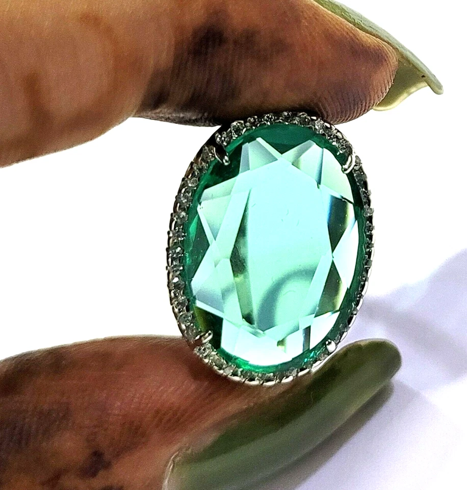 925 Argento Sterling Donna Misura Anello 7.75 Con Ovale Finta Verde Smeraldo Gem - Immagine 4 di 4
