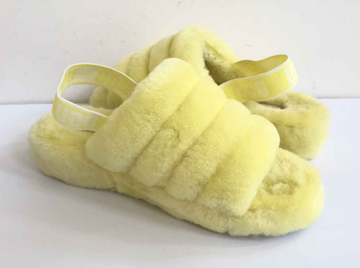 PANTOFOLA D’ORO UGG FLUFF YEAH SLIDE NEON YELLOW MOCASSIN SLIP ON SANDAL US 10 EU 41 UK 8