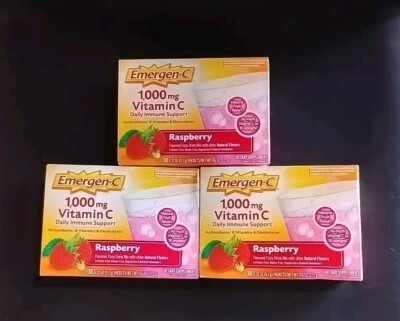 3- Pack Emergen-C 1000mg Vitamin C Powder Raspberry 30 count EXP 7/25