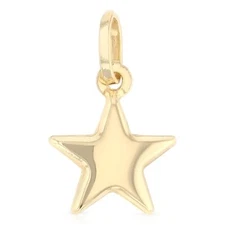 14K Yellow Gold Plain Star Charm Pendant For Necklace or Chain