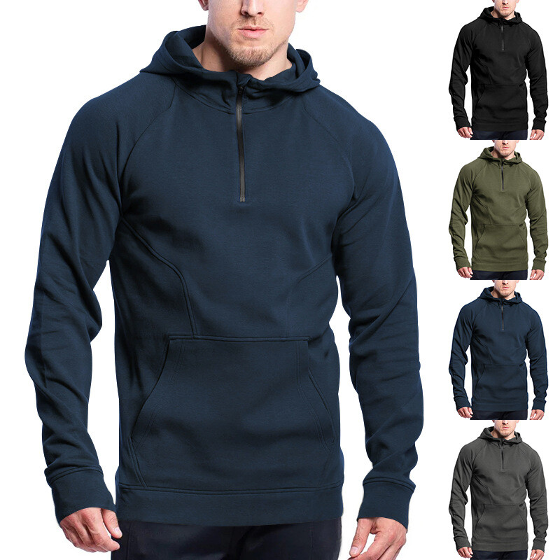 New Men's Casual Simple Solid Color Half Zipper Hoodie Head New Men's Casual Simple Solid Color Half Zipper Hoodie Head