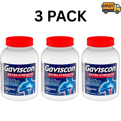 Gaviscon Extra Strength Chewable Antacid Tablets Original 100ct 3 Pack