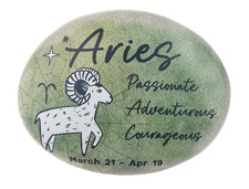Ganz ZODIAC Rock Art Stone ARIES" Passionate Adventurous Courageous 3" x 2 1/2"