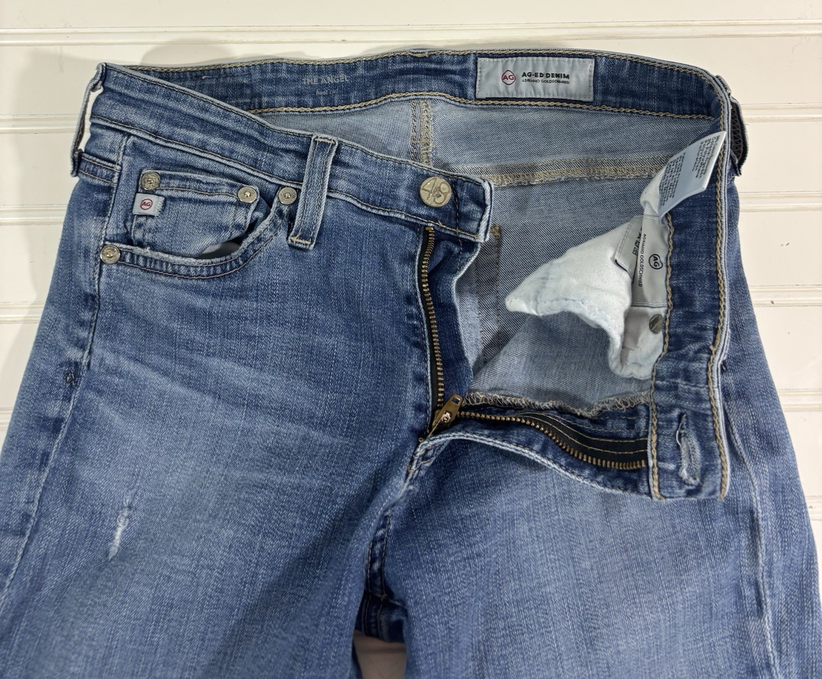 AG Adriano Goldschmied The Angel Bootcut Jeans Denim Size 27R Distressed thumbnail 7