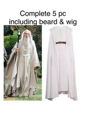 The Lord of the Rings Wizard Gandalf Cream/White Cloak 5pc. Costume Halloween-XL