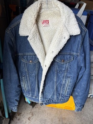 Levi's Men's Sherpa Lined Denim Trucker Jacket Blue/White Button 40R