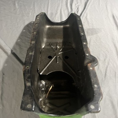 Two piece rear main Chevy small block oil pan right side dipstick