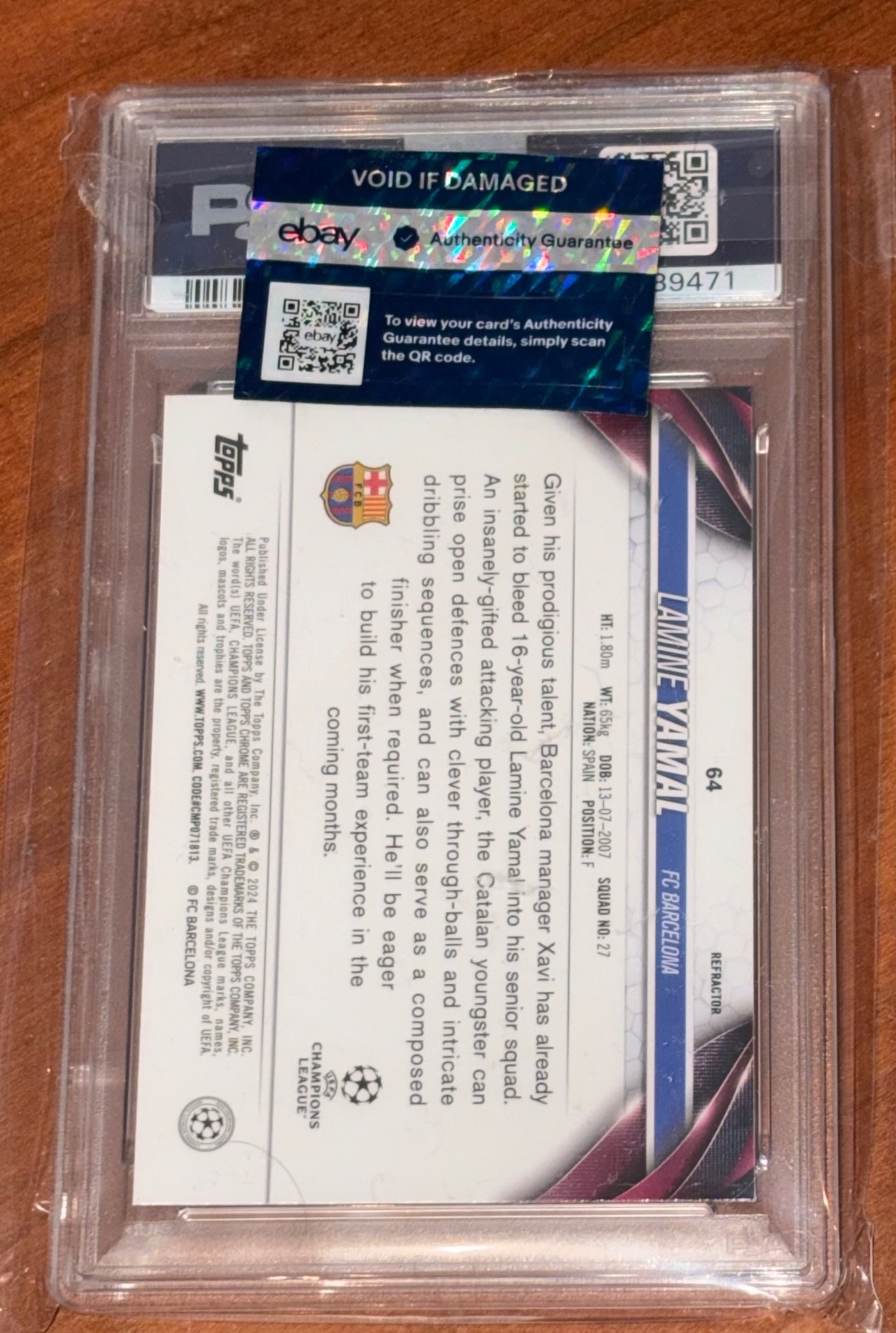 2023-24 Topps Chrome UCC Lamine Yamal #64 Refractor (RC) Rookie PSA 9 view 2