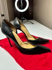 CHRISTIAN LOUBOUTIN Red bottoms BLACK LEATHER STILETTO PUMPS Sz 40 / US 10