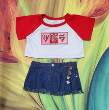 Build a Bear Valentines Day Heart Shirt Denim Skirt Girls Outfit Clothes 42I