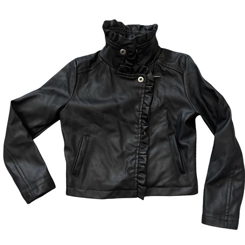 Limited Too Girls Kids Black Faux Leather Jacket Vintage Winter Lined Zip Up 5/6 - Picture 15 of 17