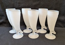 Mid Century Vintage Tiara Glass White Frosted Powder Horn Pilsner Glass Set of 6