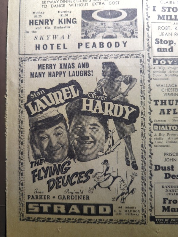1939-1945 NEWSPAPER PAGE #1788-  LAUREL & HARDY, LASSIE, AL CAPONE MOVIE ADS- 3P