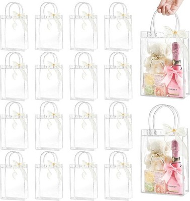 Paquete de 24 bolsas de regalo de plástico transparente con asa. neuvo. 2025.