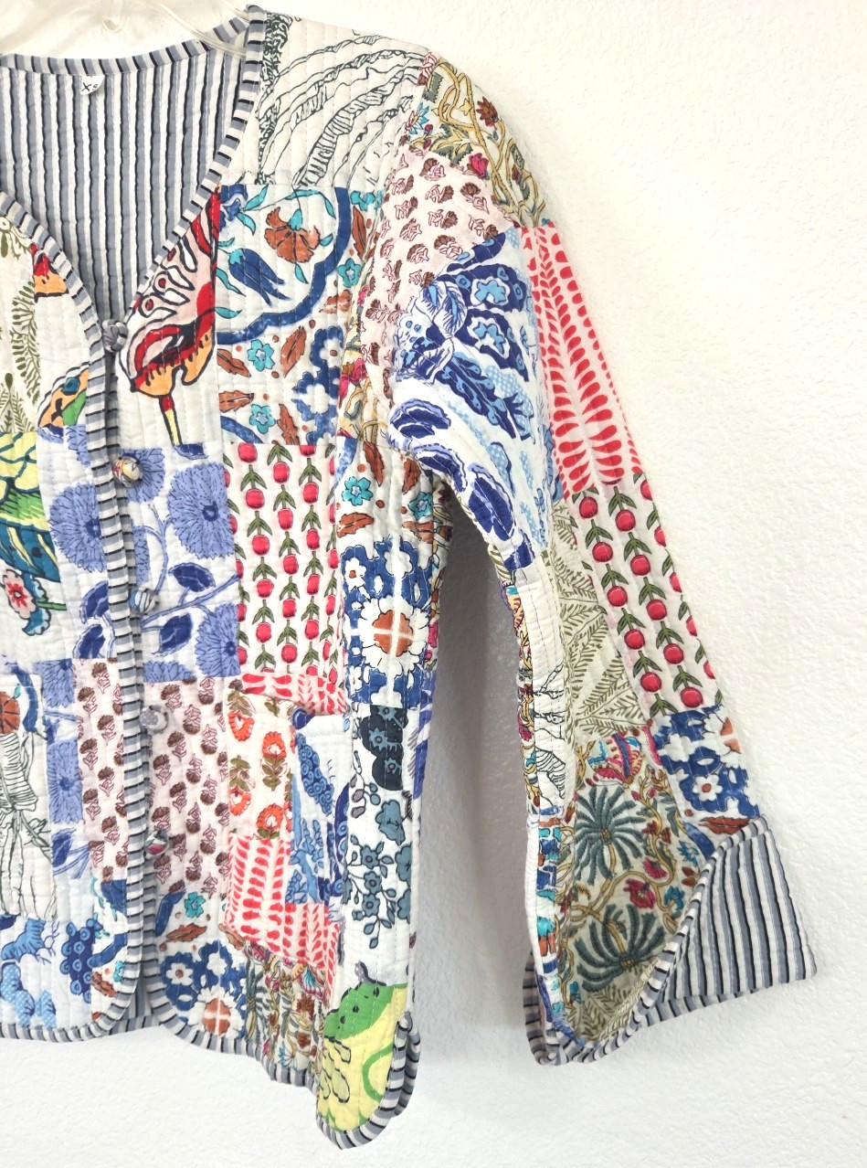 Quilted Patchwork Jacket Floral Cotton Women's Co… - image 3