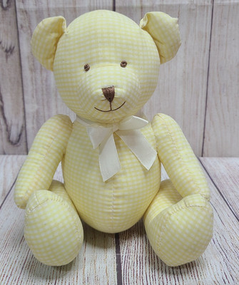 Vintage Carter's Plush Teddy Bear Rattle Stuffed Animal Yellow White Gingham 7''