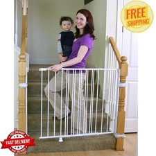 2-In-1 Wall Mounted Wide Baby Gate Durable Sturdy Stairway Hallway Doorway White