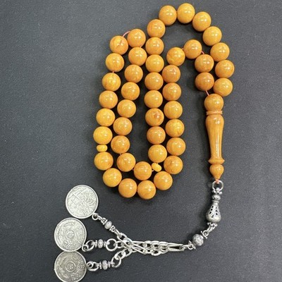 New Bakelite, Sandalus, Misky , Prayer beads Misbaha , 45 Beads Silver  Tassel