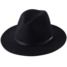 Women Lady Retro Wide Brim Floppy Panama Hat Belt Buckle Wool Fedora Hat Fit ...