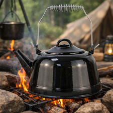 MICHELINO Campingkessel 2,4L Emaille Wasserkessel Schwarz Lagerfeuer Dreibein