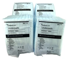 4 Pack 40 Ct Cardinal Health 7176 Underpads Wings Basic 23" x 36"