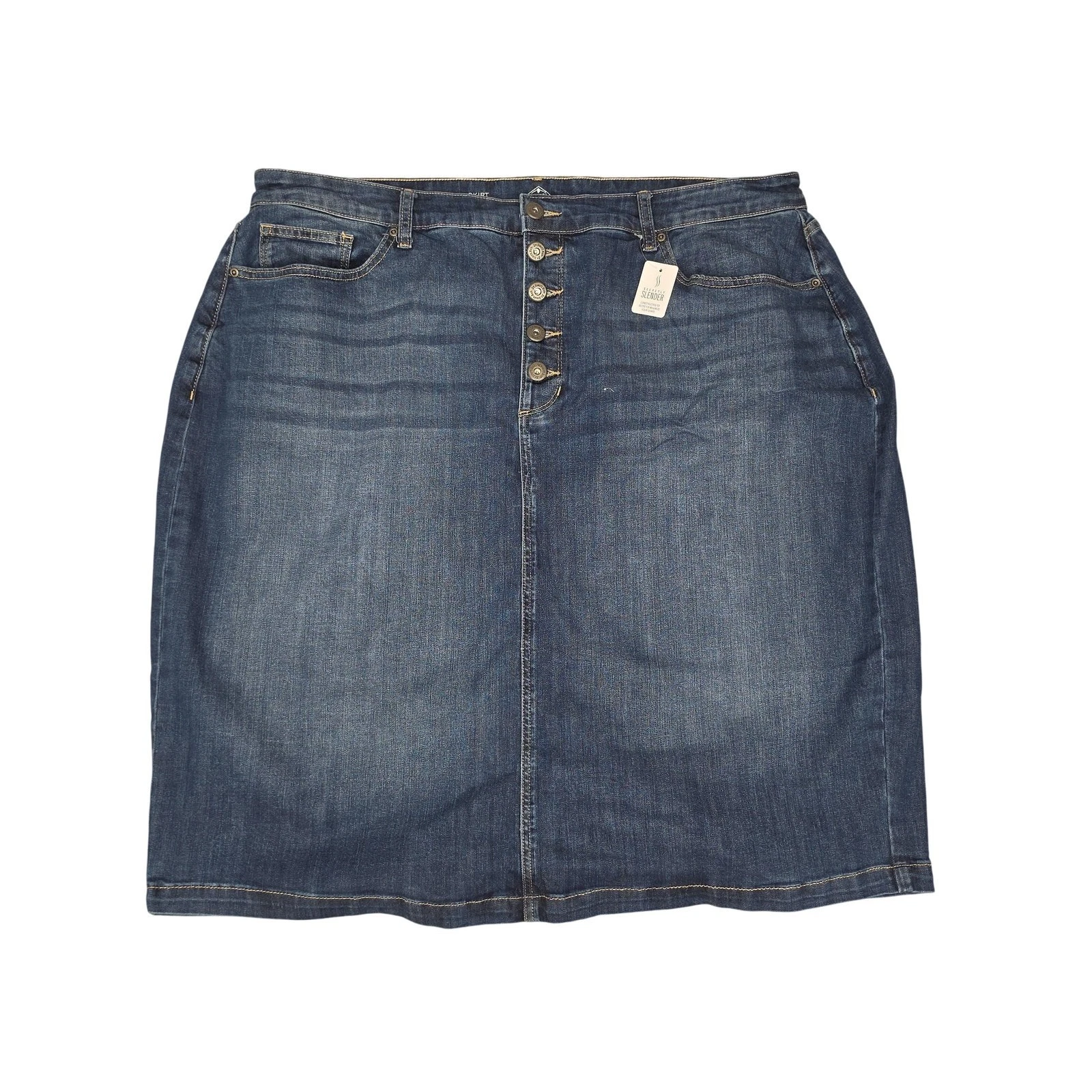 Secretly Slender Skirt Womens 20W Blue Denim Button Front Knee Length Pencil