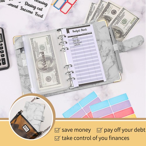 A6 Budget Binder With Marble Texture Pattern PU Leather Notebook Cover Zippe HOT - Picture 4 of 7