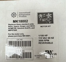 IRP MK18002 Universal Evaporator Fan Motor Kit 1/100 HP 115V Refrigeration