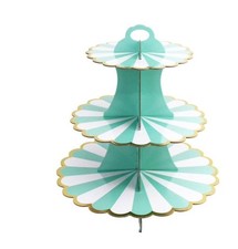 3 Tier 2-PACK Cupcake Stand Easy To Assemble Mint Green Gold Stores Flat For C