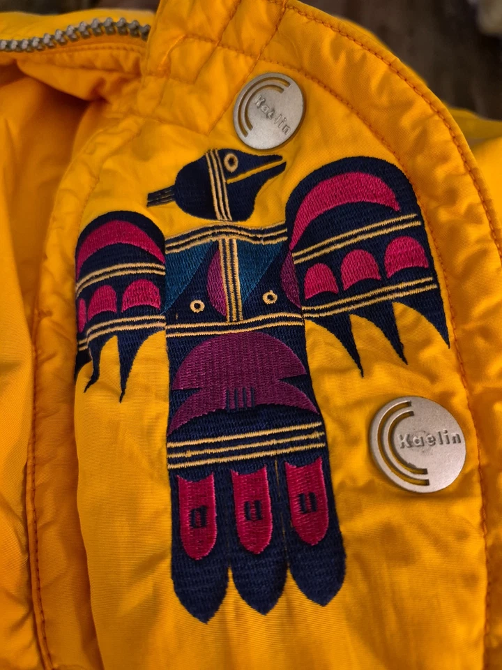 RARE Women's Vintage Kaelin Retro  Aztec Yellow Nylon Bomber Ski Jacket Size 8 - Image 3 of 4