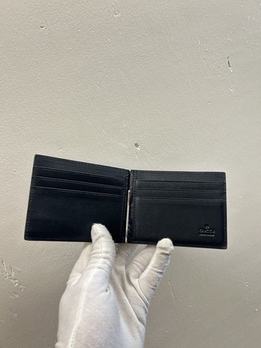 Portafoglio Gucci Slim Microguccissima Goffrato Pelle Nero Rosso Bifold Fermasogli Cassa - Foto 4 di 6