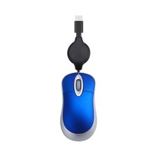 USB C Wired Corded Mouse Retractable Cable Small 1000DPI Travel PC Notebook