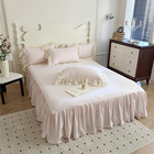 Romantic French Chic 4-Piece Bedding Set with Lace Trim for Queen Bed, Pink