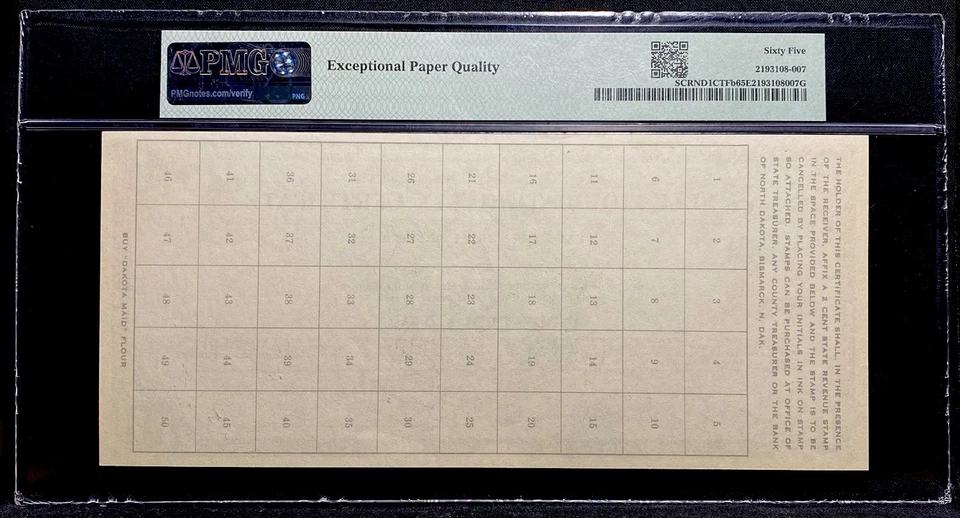 1933 NORTH DAKOTA Bismarck, Depression-Era Self Liquidating Tax Certificate, PMG - Image 2 of 4