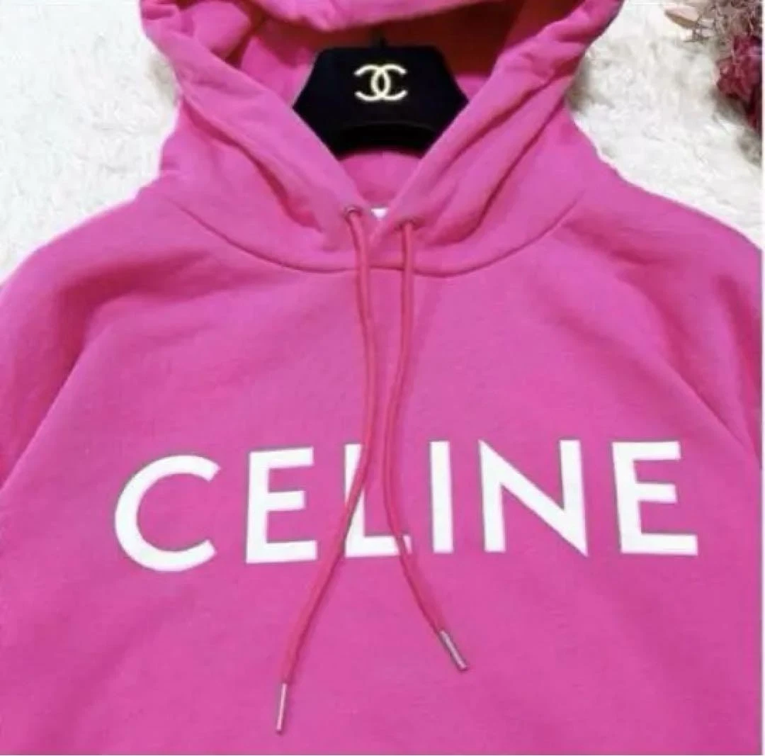 Felpa con cappuccio rosa CELINE colore raro