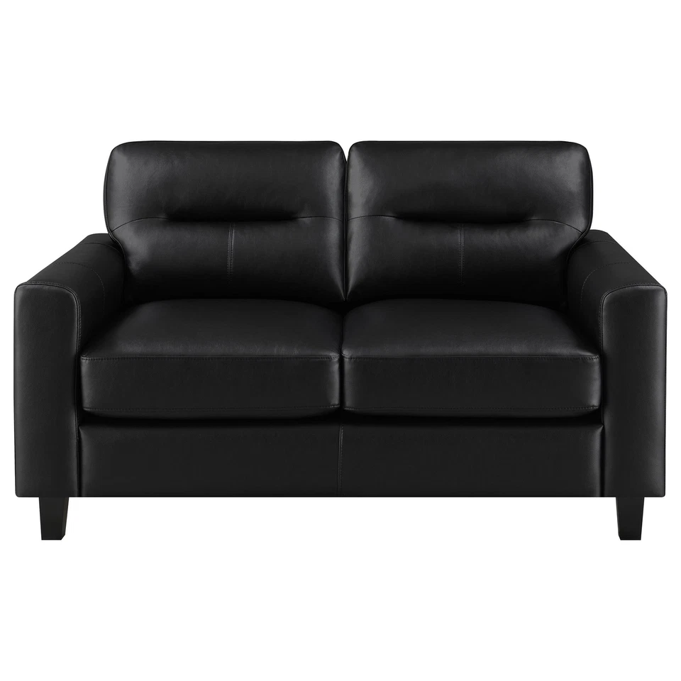 Sofá loveseat Coaster Scotland tapizado de cuero sintético con brazo de oruga en negro Foto 3 de 4