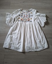 Shein White Embroidered Flared Smock Dress Oversized Casual Boho Retro UK12/14