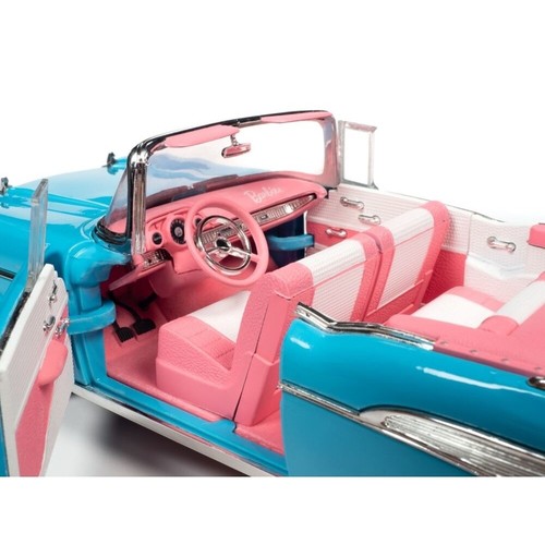1957 Chevy Bel Air Convertible Car Barbie Blue Model By Auto World - Picture 2 of 4