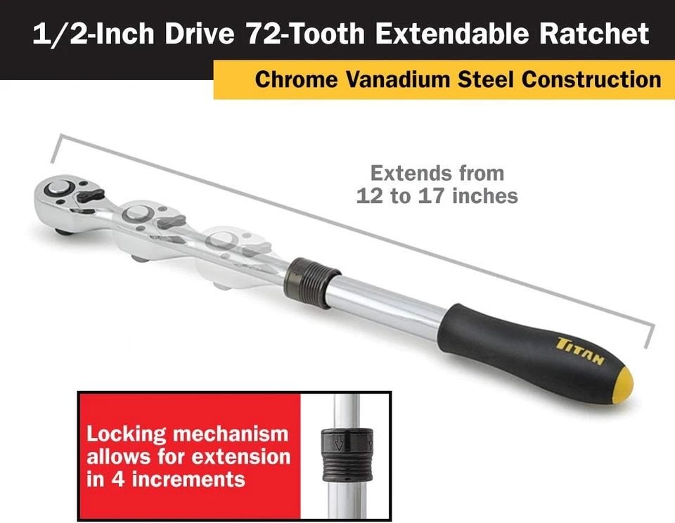 12074 1/2-Inch Drive X 12 to 17-Inch 72-Tooth Extendable Ratchet Foto 2 de 4
