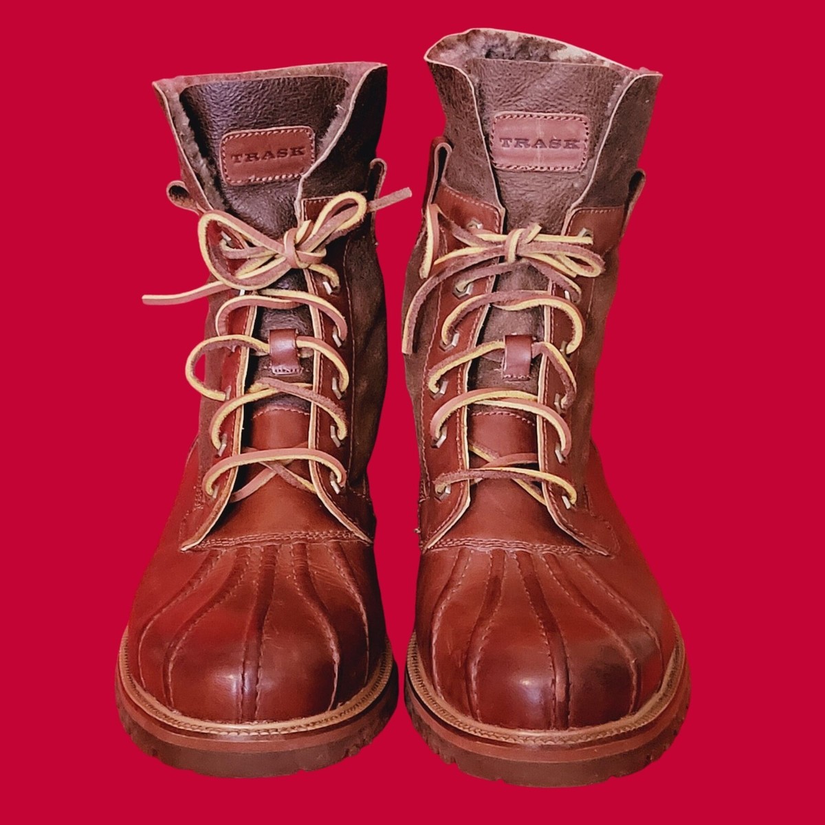 HS Track Mens Leather Boots Lace Up Shearling Lining 12 M | eBay