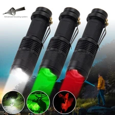 Mini Green Red White Astronomy Light Hunting LED Flashlight Zoomable Clip Torch