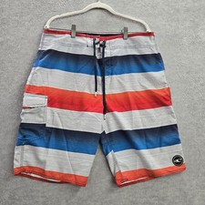 O'Neill Swimwear 34 Multicolor Cargo Striped Wave Logo Board Shorts Polyester