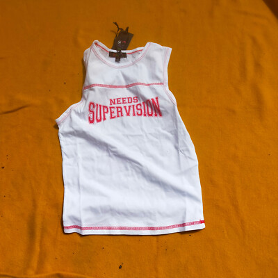 ''Needs Supervision'' crop tank top with red seams