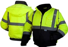 HIGH VISIBILITY Waterproof Insulated Reflective ROAD WORK Bomber Jacket LARGE