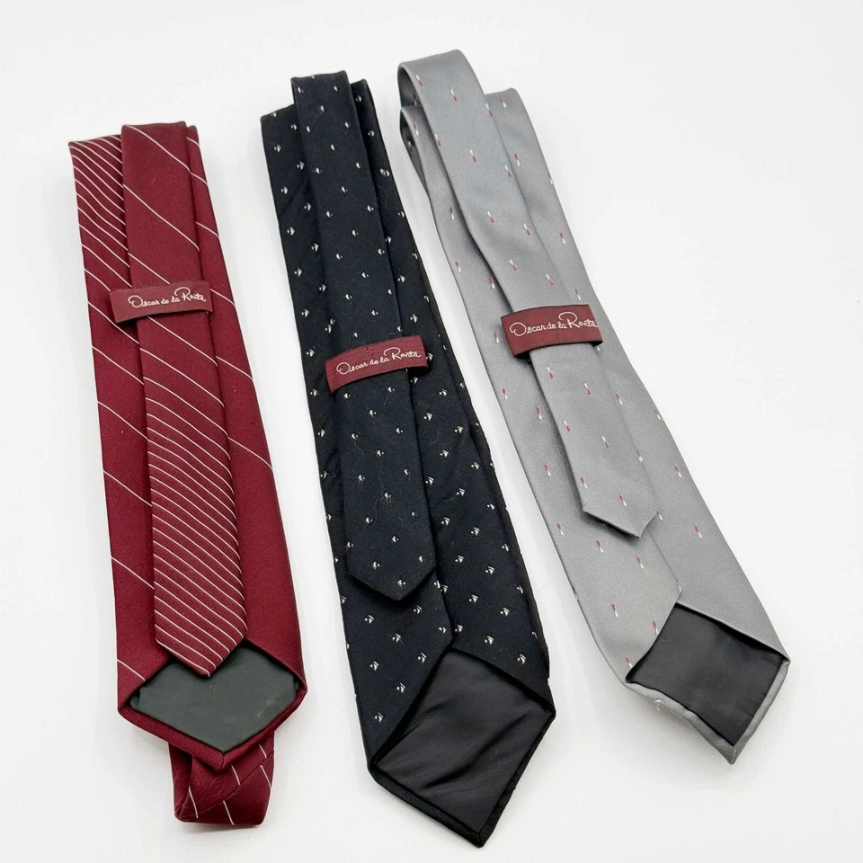 Lote De 3 Corbatas De Colección Oscar De Renta Corbata Rayas, Foulard, Gris, Rojo, Negro Foto 3 de 4